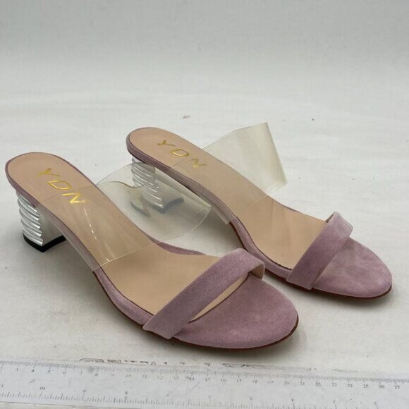 YDN Chic Open Toe Wide Straps Slide Mules Sandals Mid Silver Block Chunky Heels - Picture 4 of 8